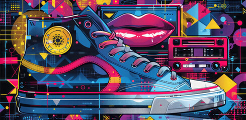 Retro Futuristic Sneaker with Geometric Designs