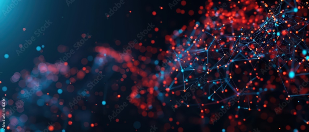 Poster a contemporary science explosion banner with dynamic splashes of data and digital molecules with cop