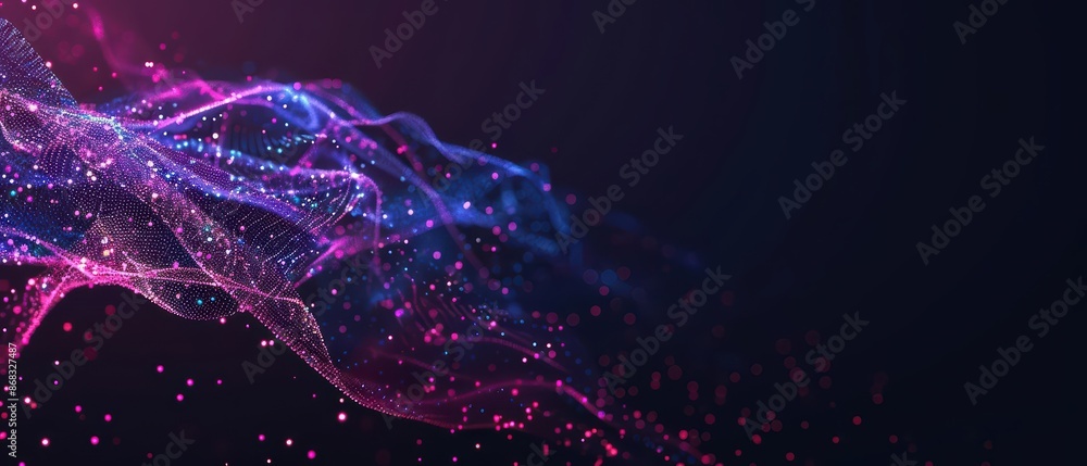 Poster a contemporary science explosion banner with dynamic splashes of data and digital molecules with cop