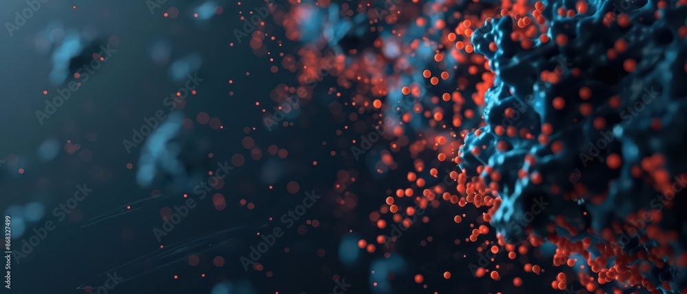 Poster a contemporary science explosion banner with dynamic splashes of data and digital molecules with cop