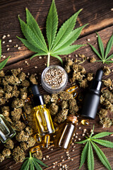 Medical marijuana, Oil cbd, cannabis and hemp leaves