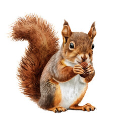 Obraz premium Charming squirrel holding an autumn acorn symbolizing the fall seasons bounty watercolor illustration isolated on a transparent background 