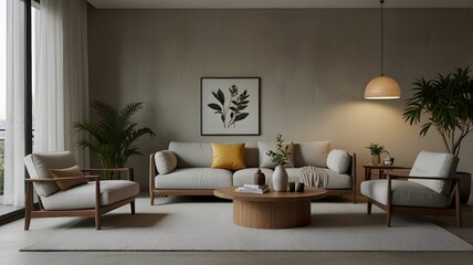 modern living room with fireplace, ai generated