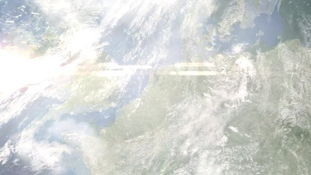 Zoom in from space and focus on Soest, Netherlands. 3D Animation. Background for travel intro. Elements of this image furnished by NASA