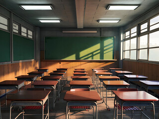 Empty Highschool classroom in Skorea 3drendering background. Ai generative
