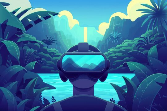 A digital landscape showcasing a cyber summer camp with virtual reality adventures and hightech activities with copy space