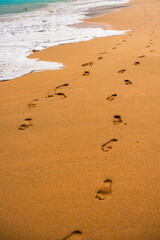 Footprints in the sand. Summer background 