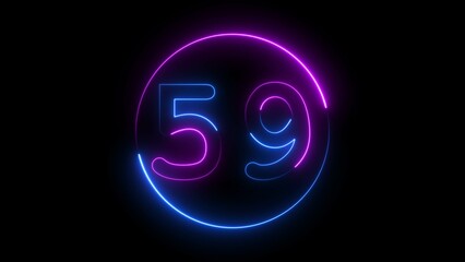 Glowing neon number fifty-nine , neon light colorful number of fifty-nine illustration.  