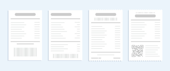 Set of invoices bills, Receipts paper, Purchase invoices sales receipt isolated, Vector flat cartoon.