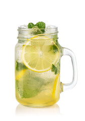 Glass with lemon lemonade and ice