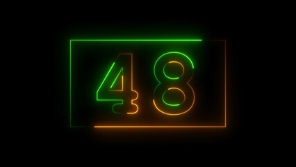 Glowing neon number forty-eight , neon light colorful number of forty-eight illustration.  