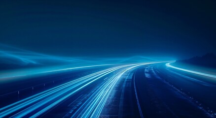 Abstract holographic background with light trails motion blur. Road to futuristic technology world.