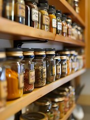 a well-organized spice rack in a kitchen