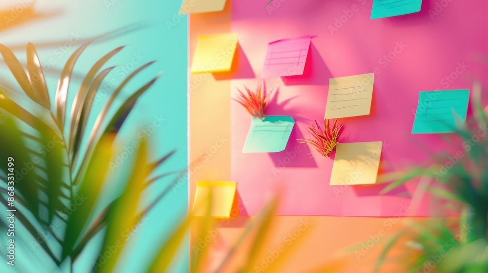 Poster a diverse team of marketers collaborating on a storyboard, surrounded by colorful sticky notes and s