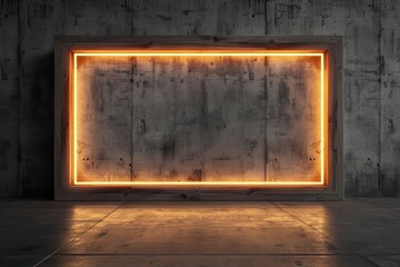 A hightech setting where an empty wooden banner with glowing edges awaits content with copy space