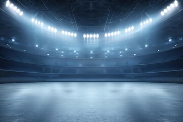 A hightech sports arena showcasing augmented reality enhancements and a streamlined design with copy space