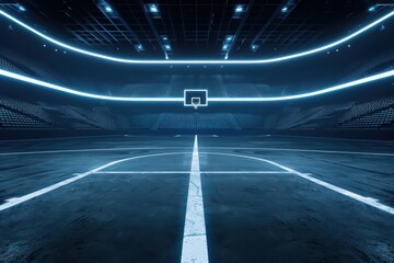 A hightech sports arena showcasing augmented reality enhancements and a streamlined design with copy space