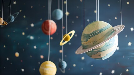 Naklejka premium baby mobile with hanging planets in a spacethemed nursery