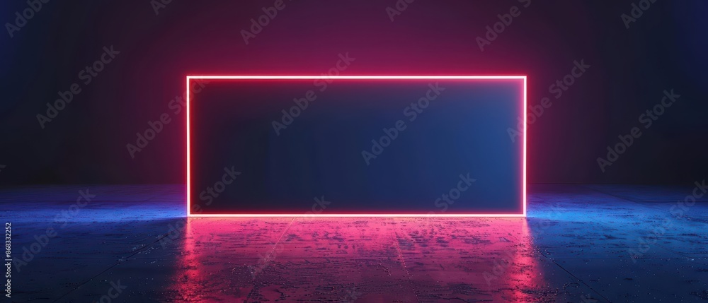 Poster a minimalist cyber backdrop with a sleek, glowing frame ready for an empty advertisement with copy s
