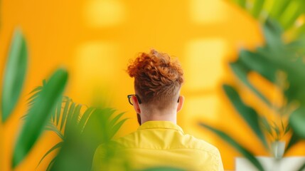 An innovative tycoon discussing growth strategies with colleagues in a vibrant office setting, showcasing leadership and vision with customizable space for corporate branding.