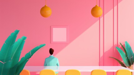 A captain of industry giving a motivational speech to a diverse team of professionals in a modern conference room. The inspiring scene includes ample copy space for adding motivational quotes or