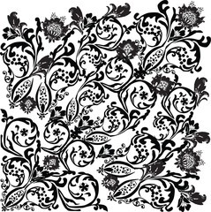 black floral square asymmetric design on white