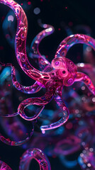 Fototapeta premium Pink Octopus With Transparent Tentacles in Dark Water