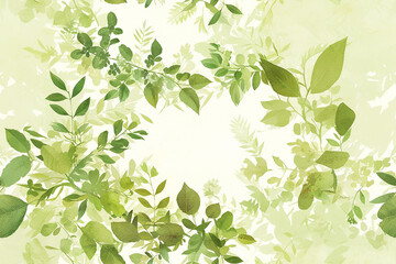 A seamless pattern featuring lush green foliage on a cream background. The design is rich and verdant, creating a refreshing and serene feel.