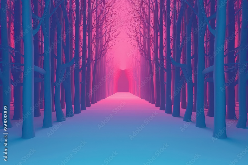 Poster a modern cyber forest with augmented reality trees and a minimalist design with copy space