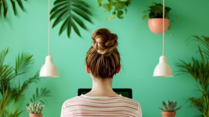 A self-starter managing finances and planning growth strategies in a contemporary home office setting, featuring minimalist decor and space for customized content.