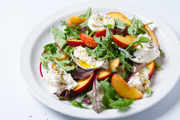 salad, burrata, cheese, mozzarella, peach, summer, 