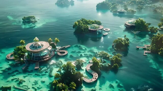 Modern cottages by clear water with palm trees offer a peaceful getaway