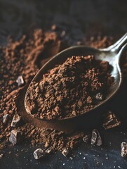 close-up of cocoa powder and sugar in a spoon