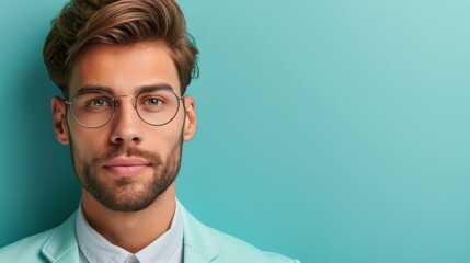 Fototapeta premium A confident entrepreneur, dressed in professional attire, standing against a blank background with copy space. They exude determination and leadership, symbolizing innovation and success in business.
