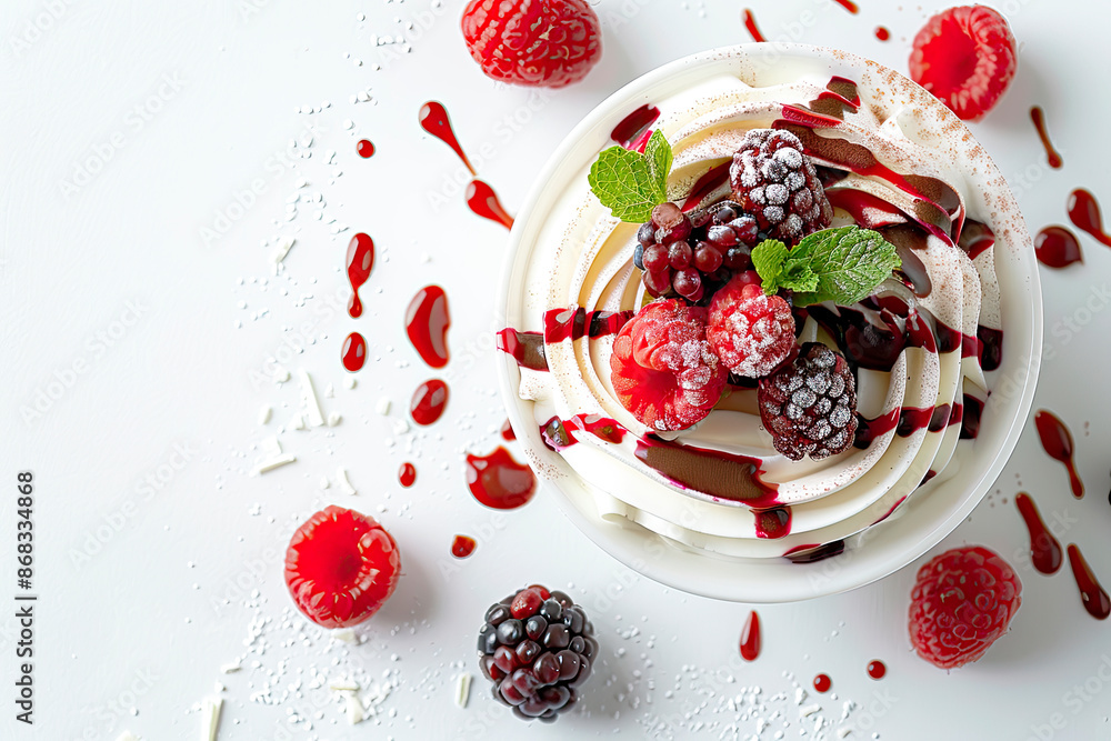 Sticker dessert with strawberries and cream