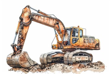 Rustic Excavator on Construction Site with Earth Tones