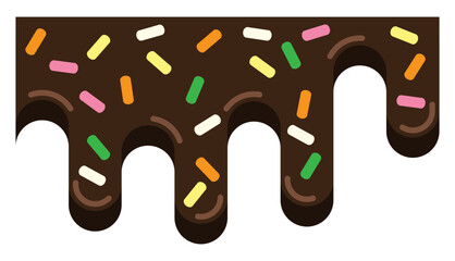 Chocolate and sugar flakes drops border cartoon. Vector illustration.