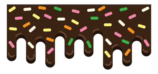 Chocolate and sugar flakes drops border cartoon. Vector illustration.