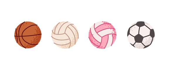 Set of balls for playing soccer, basketball, volleyball, vector illustration, isolated on white background