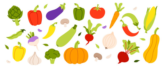 Set of fresh vegetables vector illustration on white background