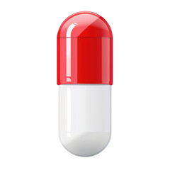 A single red and white capsule pill isolated on a white background., png, transparent