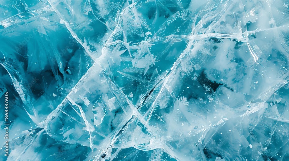 Poster abstract blue ice texture with cracks and patterns