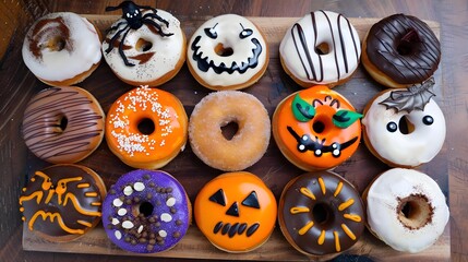 Obraz premium halloween-themed doughnuts with various icing designs