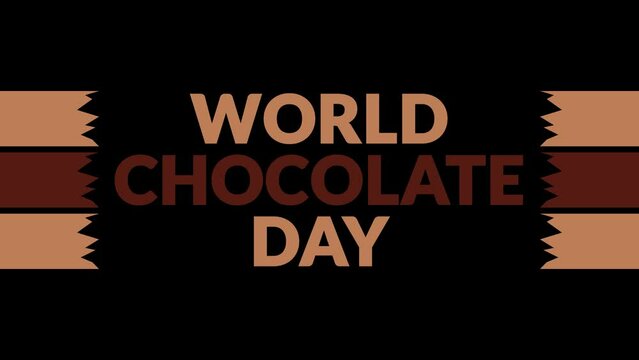 World Chocolate Day Seamless looping Text Animation with side lines on Black background, World Chocolate Day observed each year in July for celebrating and wishing