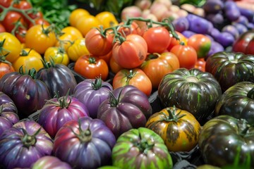 Vibrant Heirloom Tomatoes and Exotic Vegetables Display for Farmers Market Poster