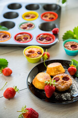 Sweet curd muffins with strawberry filling