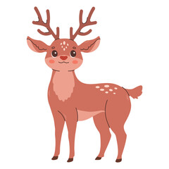 Cute forest autumn animals. Cartoon deer for autumn season. Fall season stickers and clipart. Thanksgiving design on white.	
