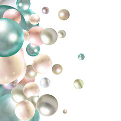 Set of nine realistic pearls of different color isolated on the white background. 3d illustration. eps 10
