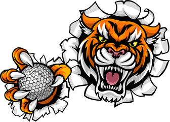 Tiger Cat Animal Sports Golf Ball Mascot