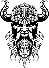 Viking Warrior Man Strong Mascot Face in Helmet